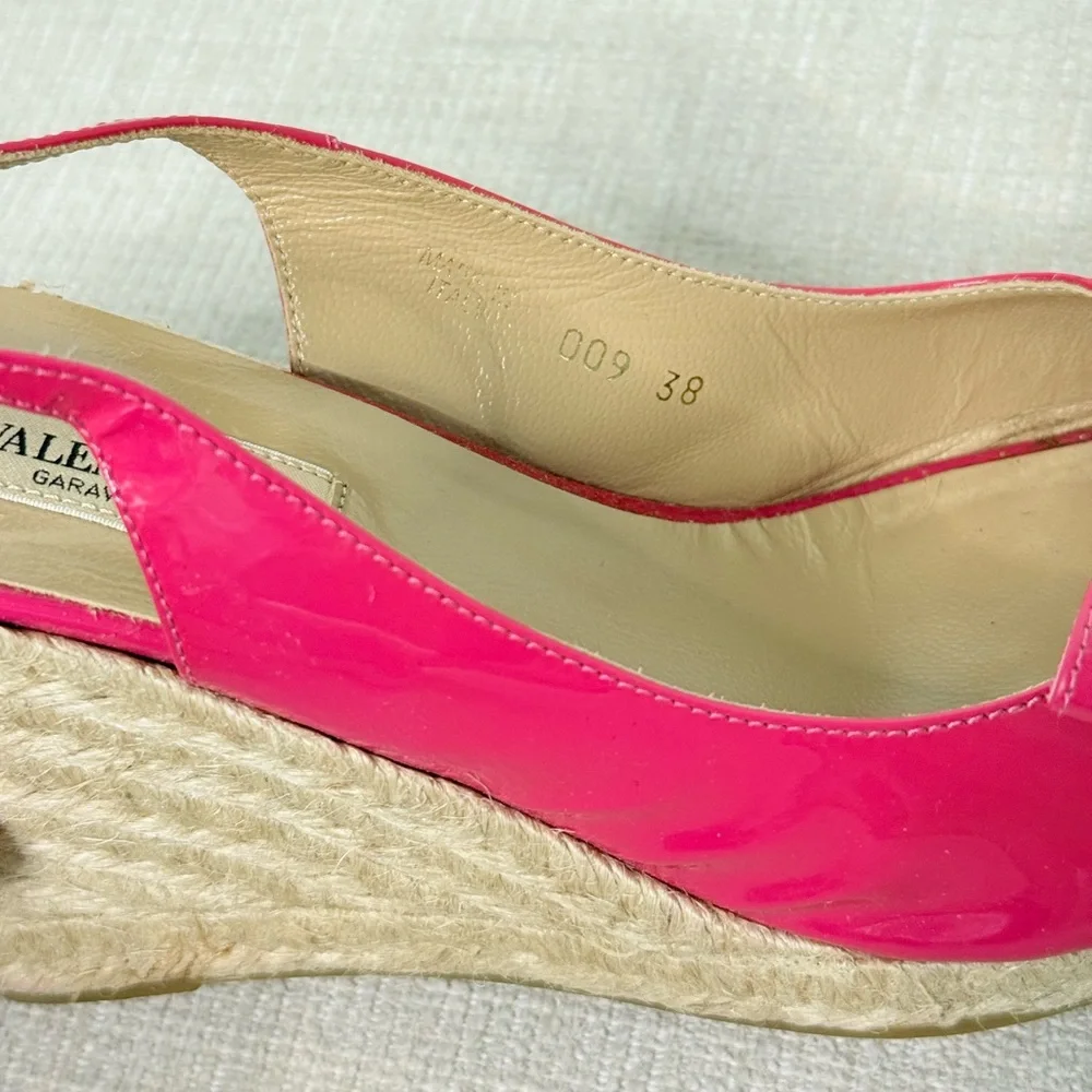 Valentino Garavani Fuchsia Patent Bow Wedge Sandals EU 38 US 8 Box